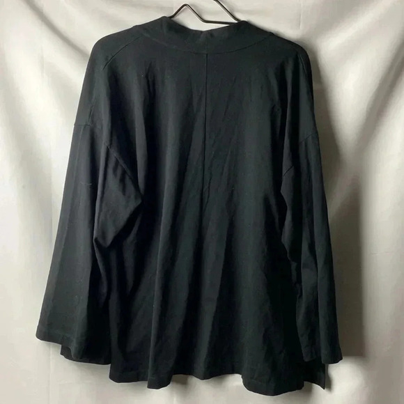 EILEEN FISHER WO SIZE LARGE OPEN FRONT CASUAL JACKET BLACK ORGANIC COTTON CLEAN - Picture 10 of 11